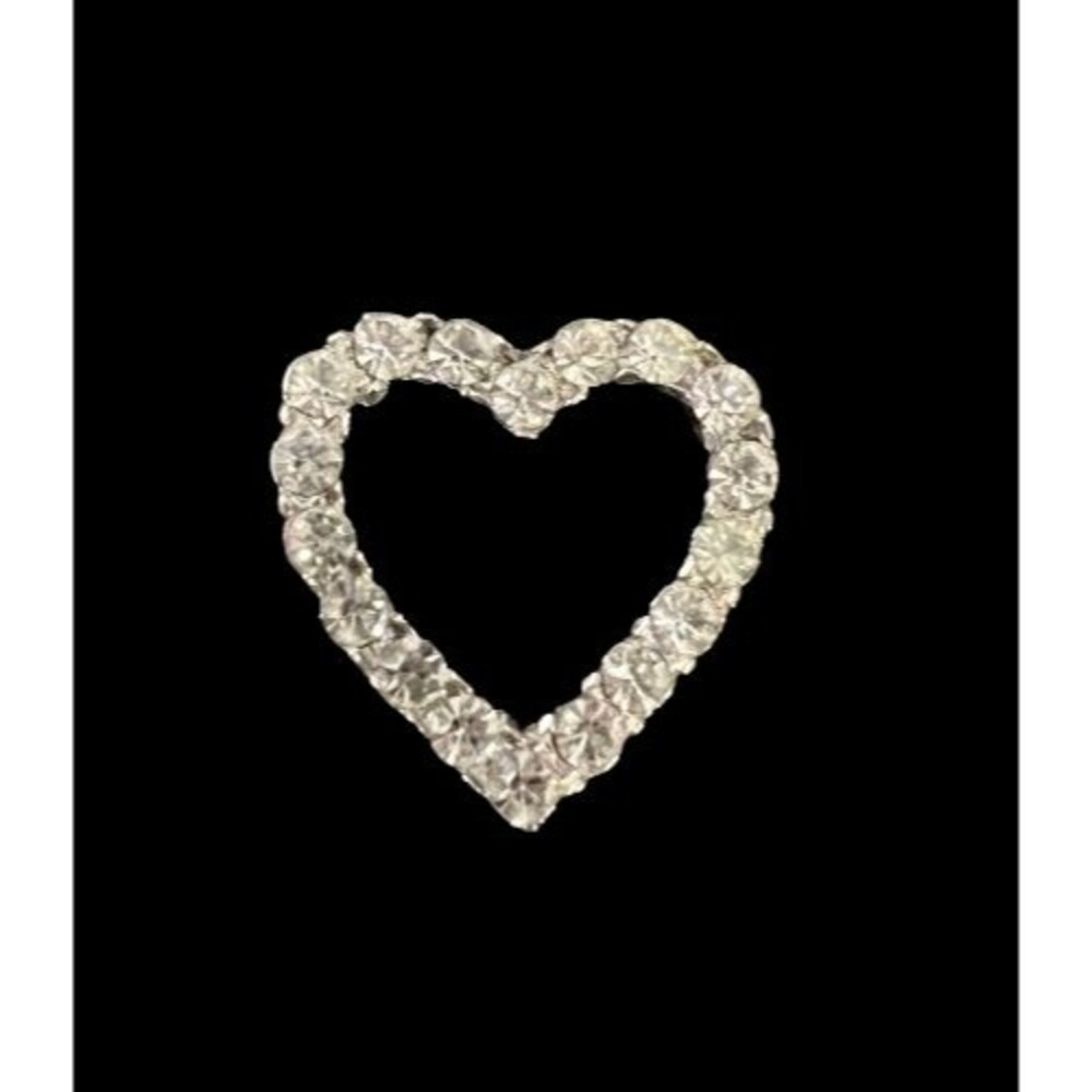 Vintage Open Heart Love Pendant Crystal Clear Stones Silvertone Unmarked
